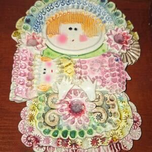 Vintage Handcrafted Italian-Style Ceramic Angel Wall Plaque